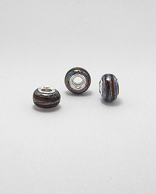 Zilveren glas bead - deco rood/bruine band