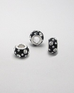Zilveren glaskristal bead - deco zwart