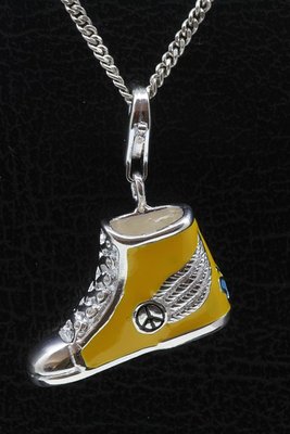 Zilveren Schoen met vredesteken geel hanger en/of bedel