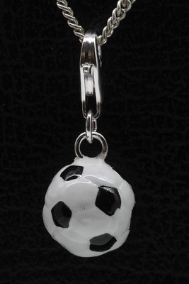Zilveren Voetbal zwart/wit hanger en/of bedel