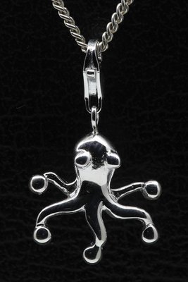 Zilveren Octopus glad hanger en/of bedel