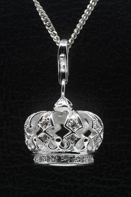 Zilveren Kroon met kristallen groot hanger en/of bedel