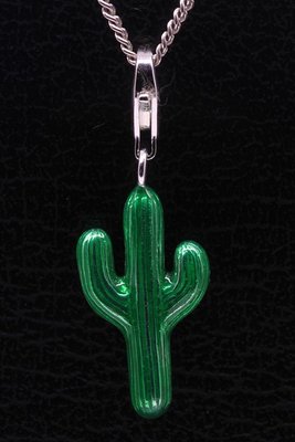 Zilveren Cactus groen hanger en/of bedel