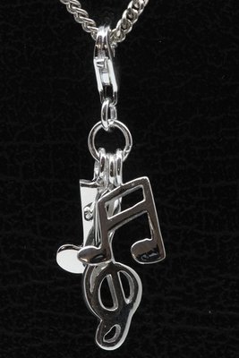 Zilveren Muzieknoten en sleutel hanger en/of bedel