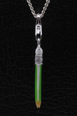 Zilveren Potlood groen met gum groen hanger en/of bedel