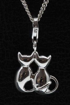 Zilveren Kattenpaar middel hanger en/of bedel