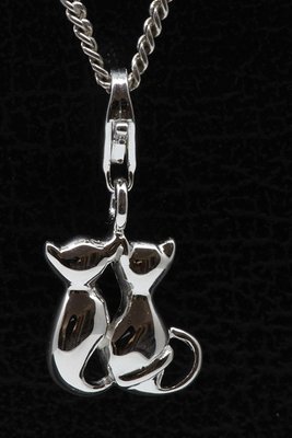 Zilveren Kattenpaar klein hanger en/of bedel