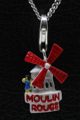 Zilveren Moulin Rouge rood/wit hanger en/of bedel