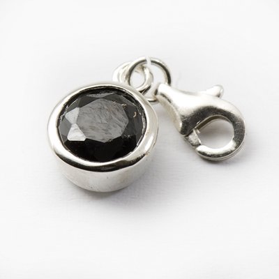 Zilveren Kristalgeslepen knop zwart hanger en/of bedel