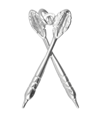 Zilveren Dartpijlen gekruist middel ketting hanger