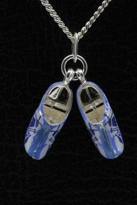 Zilveren Klompen ketting hanger - Delfts blauw