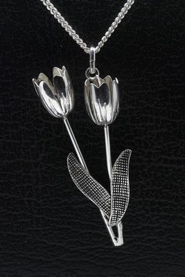 Zilveren Tulpen ketting hanger - duo
