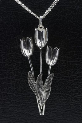 Zilveren Tulpen ketting hanger - trio