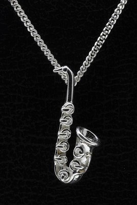 Zilveren Saxofoon ketting hanger - groot