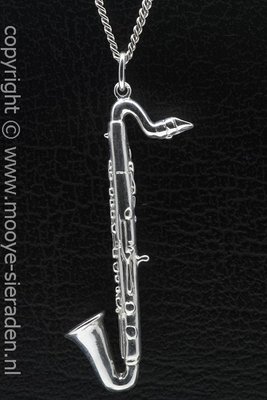 Zilveren Saxofoon groot ketting hanger
