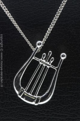 Zilveren Harp handuitvoering ketting hanger
