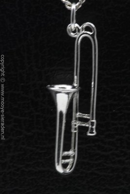 Zilveren Trombone middel ketting hanger