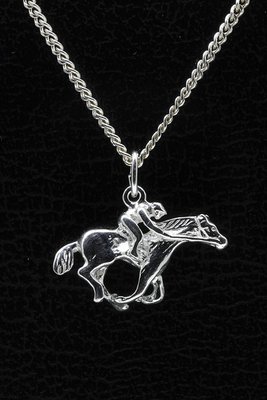 Zilveren Paard ketting hanger - met jockey 2