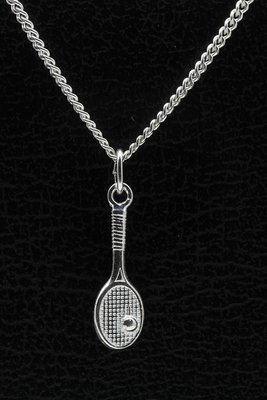 Zilveren Tennisracket ketting hanger - klein met bal 2