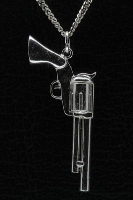 Zilveren Revolver ketting hanger - groot
