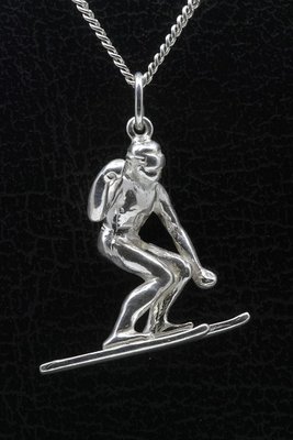 Zilveren Skiër Slalom ketting hanger - groot