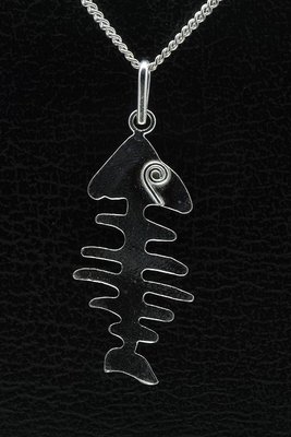 Zilveren Vissengraat ketting hanger - groot