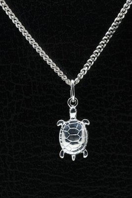 Zilveren Schildpad ketting hanger - klein