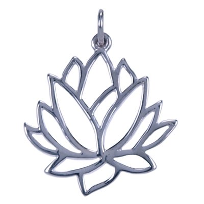 Zilveren Lotus ketting hanger - zijaanzicht