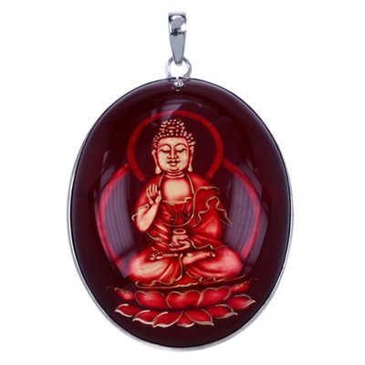 Zilveren Boeddha ketting ketting hanger - in hars gekerfd