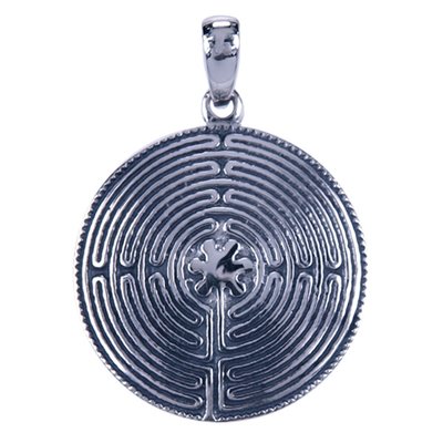 Zilveren Labyrint ketting hanger - rond