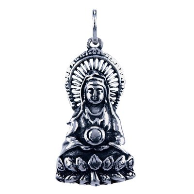 Zilveren Kwan Yin ketting hanger - zittend op Lotus