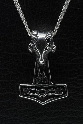 Zilveren Hamer van Thor met Ram ketting hanger - klein
