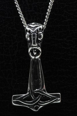 Zilveren Hamer van Thor met hoofd ketting hanger