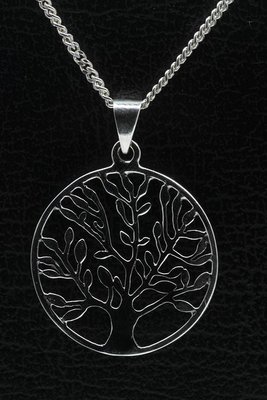 Zilveren Levensboom ketting hanger - rond