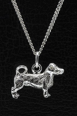 Zilveren Jack russell terrier ruwhaar met staart ketting hanger - groot