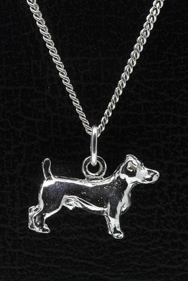 Zilveren Jack russel Terrier gladhaar ketting hanger - groot