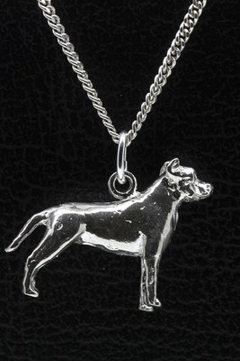 Zilveren Amerikaanse staffordshire terrier oren ongecoupeerd ketting hanger - groot