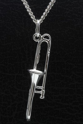Zilveren Schuiftrompet klein ketting hanger