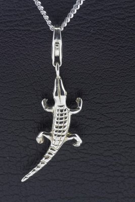 Zilveren Alligator Krokodil hanger en/of bedel