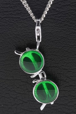Zilveren Zonnebril met ronde glazen groen hanger en/of bedel