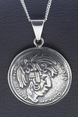 Zilveren Maya krijger ketting hanger