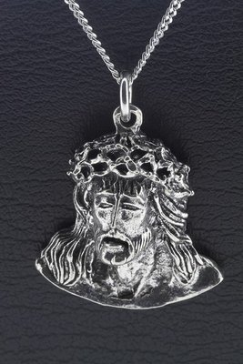 Zilveren Jezus met doornenkroon ketting hanger