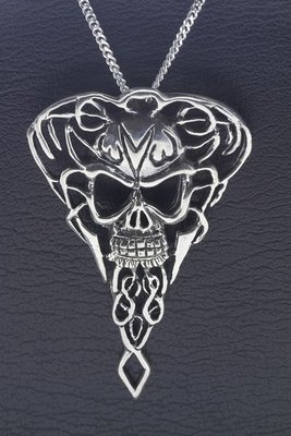 Zilveren Amulet met doodskop XL ketting hanger