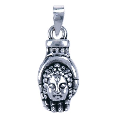 Zilveren Boeddha hoofd in hand ketting hanger