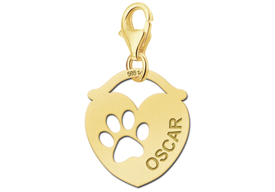 Gouden Graveerplaatje hart met hondenpoot : Jente