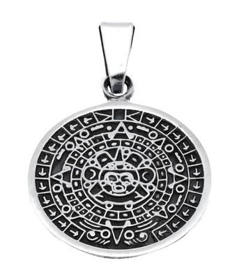 Zilveren Aztekenkalender kettinghanger