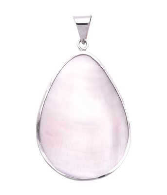 Zilveren Druppel met parelmoer XL roze kettinghanger