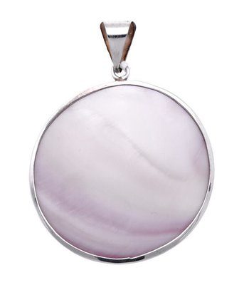 Zilveren Rond met parelmoer roze XL kettinghanger