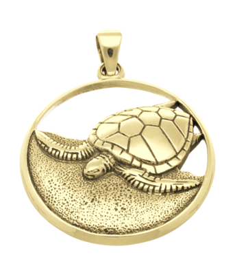 Gouden Schildpad op het strand opengewerkt kettinghanger