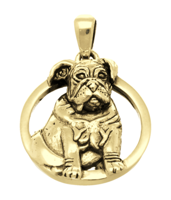 Gouden Bulldog in cirkel kettinghanger